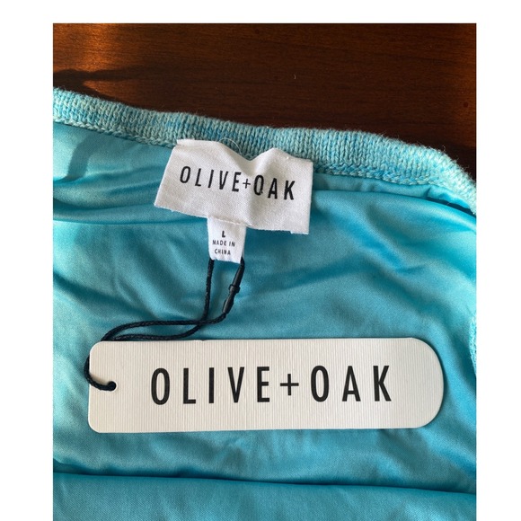 NWT Olive+Oak Blue Halter Swimsuit Cover Crochet Dress Womens Sz L Teal Sky Blue - Picture 6 of 7